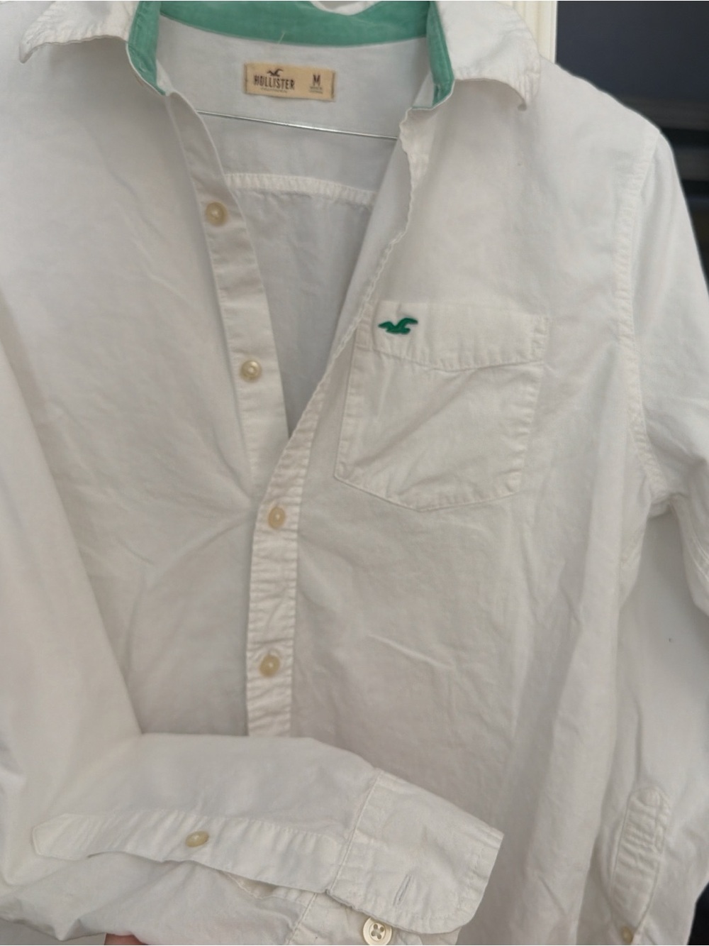 Hollister White Button-Down Shirt with Green Accents